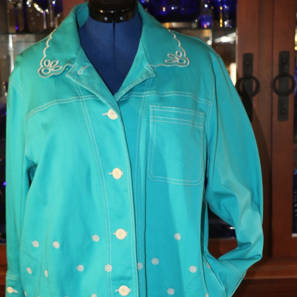 Diane's Essentials Turquoise Embroidered Jacket- 1X